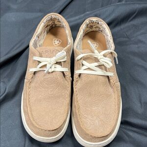 Ariat Women's/Toddler? Tan Embossed Boat Shoes with Cream Laces